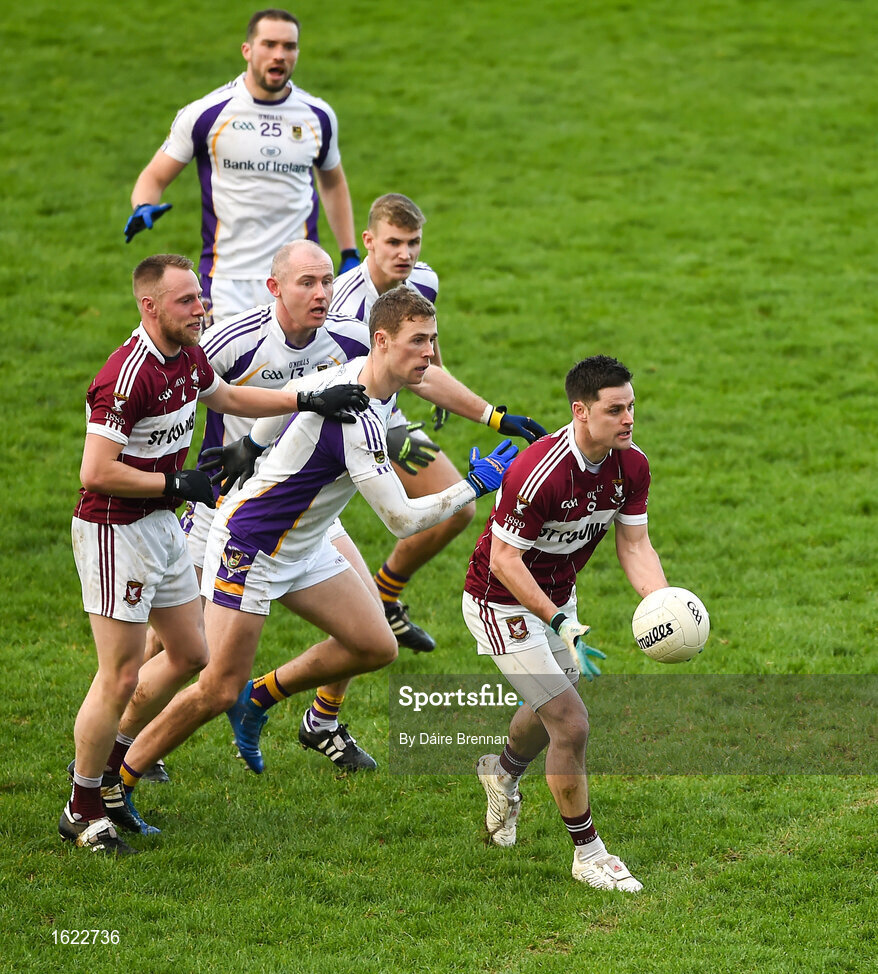 9 December 2018; Shane Mulligan of Mullinalaghta St Columba's in action against Paul Mannion of Kilmacud Crokes during the AIB Leinster GAA Football Senior Club Championship Final match between Kilmacud Crokes and Mullinalaghta St Columba's at Bord na Móna O'Connor Park in Offaly. Photo by Daire Brennan/Sportsfile