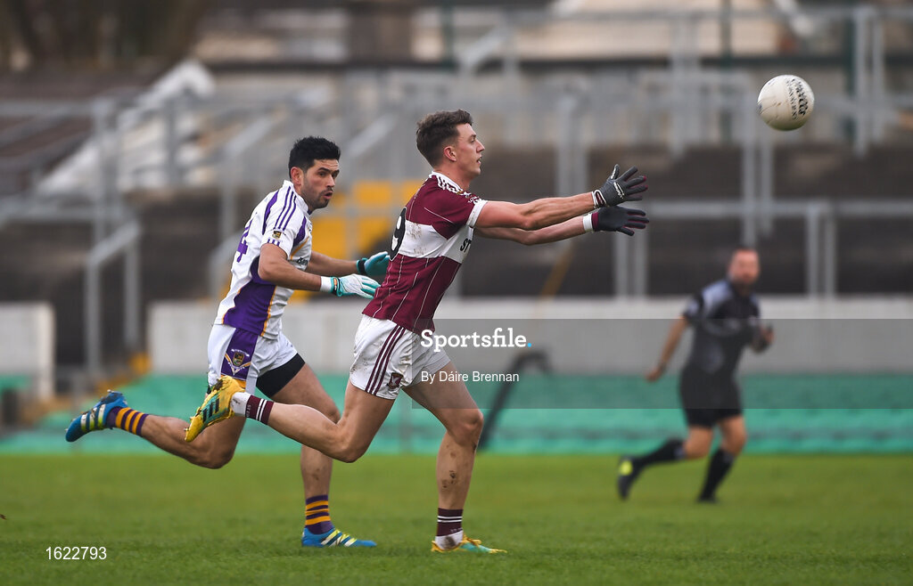 9 December 2018; John Keegan of Mullinalaghta St Columba's in action against Cian O'Sullivan of Kilmacud Crokes during the AIB Leinster GAA Football Senior Club Championship Final match between Kilmacud Crokes and Mullinalaghta St Columba's at Bord na Móna O'Connor Park in Offaly. Photo by Daire Brennan/Sportsfile