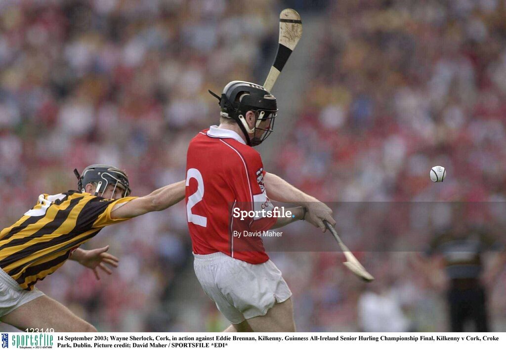 14 September 2003; Wayne Sherlock, Cork, in action against Eddie Brennan, Kilkenny. Guinness All-Ireland Senior Hurling Championship Final, Kilkenny v Cork, Croke Park, Dublin. Picture credit; David Maher / SPORTSFILE *EDI*