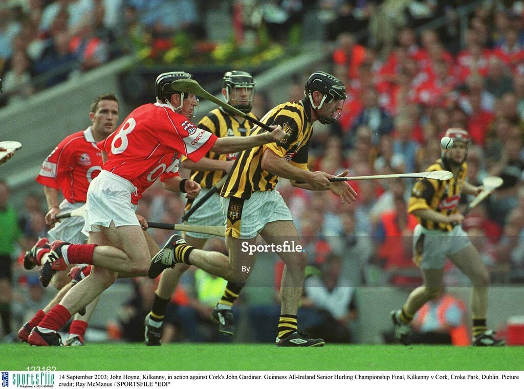 14 September 2003; John Hoyne, Kilkenny, in action against Cork's John Gardiner. Guinness All-Ireland Senior Hurling Championship Final, Kilkenny v Cork, Croke Park, Dublin. Picture credit; Ray McManus / SPORTSFILE