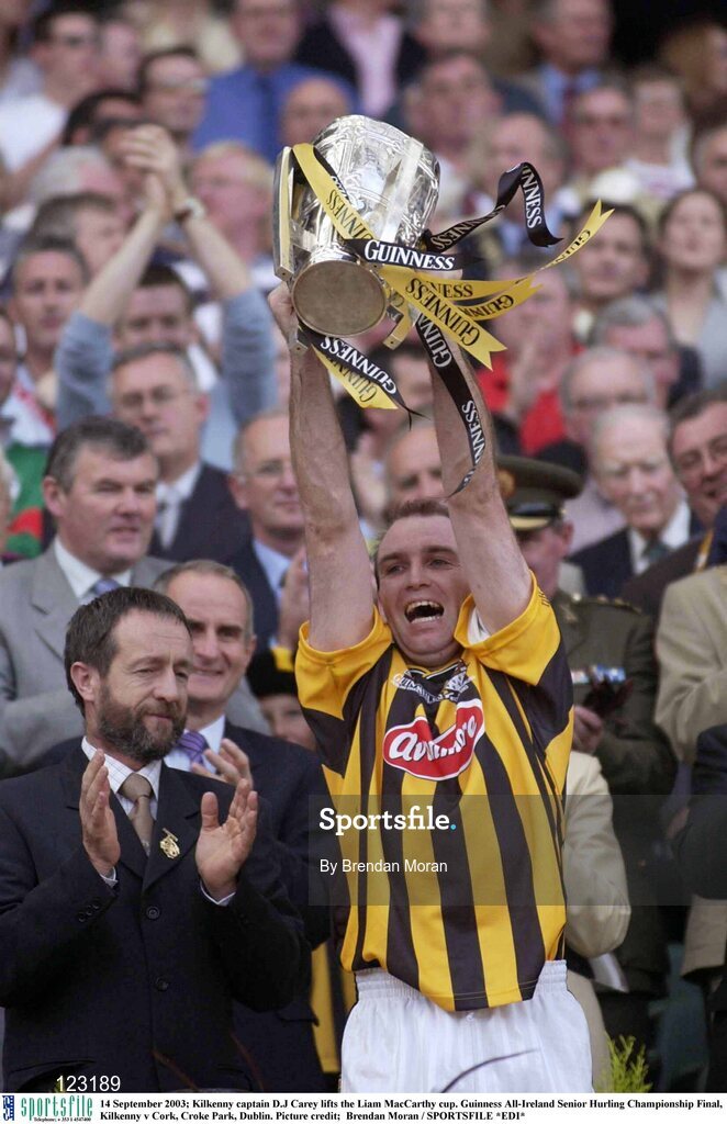 14 September 2003; Kilkenny captain D.J Carey lifts the Liam MacCarthy cup. Guinness All-Ireland Senior Hurling Championship Final, Kilkenny v Cork, Croke Park, Dublin. Picture credit;  Brendan Moran / SPORTSFILE *EDI*
