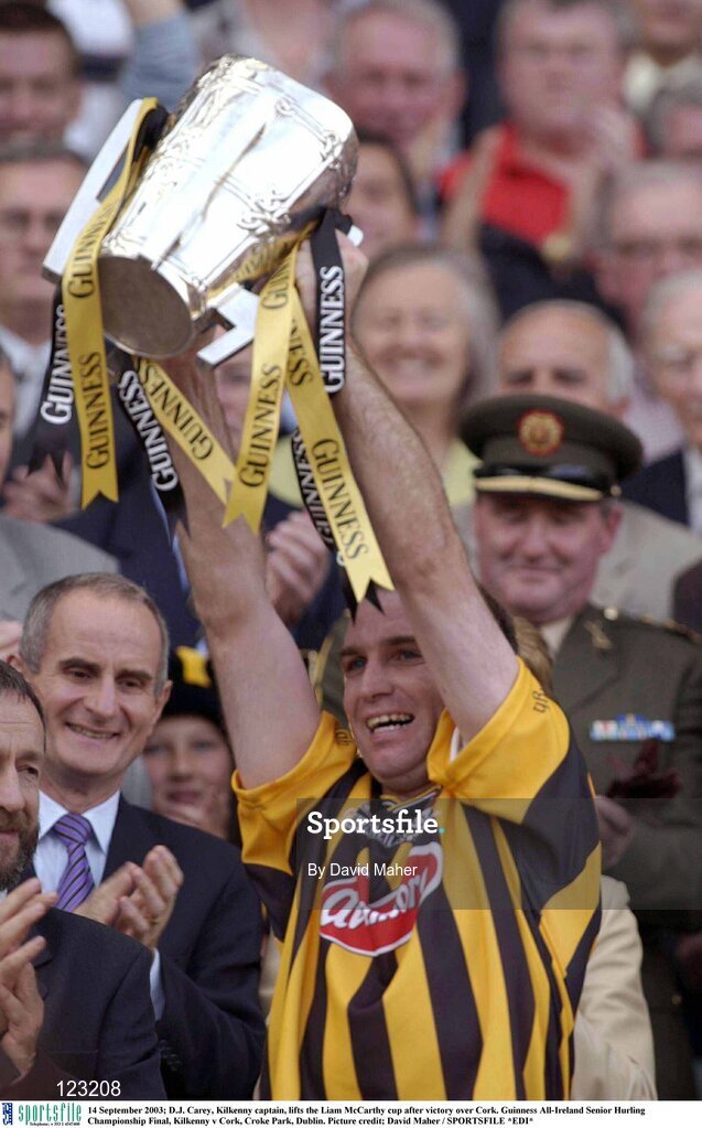 14 September 2003; DJ Carey, Kilkenny captain, lifts the Liam MacCarthy cup after victory over Cork. Guinness All-Ireland Senior Hurling Championship Final, Kilkenny v Cork, Croke Park, Dublin. Picture credit; David Maher / SPORTSFILE *EDI*