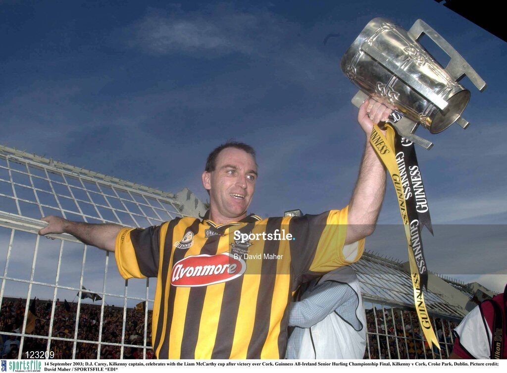 14 September 2003; DJ Carey, Kilkenny captain, celebrates with the Liam MacCarthy cup after victory over Cork. Guinness All-Ireland Senior Hurling Championship Final, Kilkenny v Cork, Croke Park, Dublin. Picture credit; David Maher / SPORTSFILE *EDI*