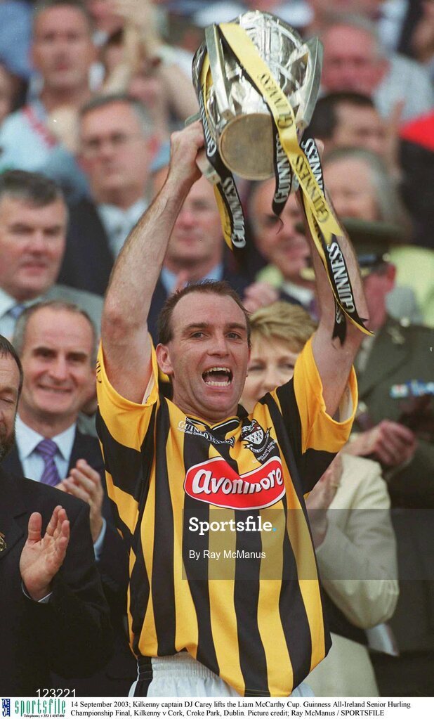 14 September 2003; Kilkenny captain DJ Carey lifts the Liam MacCarthy Cup. Guinness All-Ireland Senior Hurling Championship Final, Kilkenny v Cork, Croke Park, Dublin. Picture credit; Ray McManus / SPORTSFILE