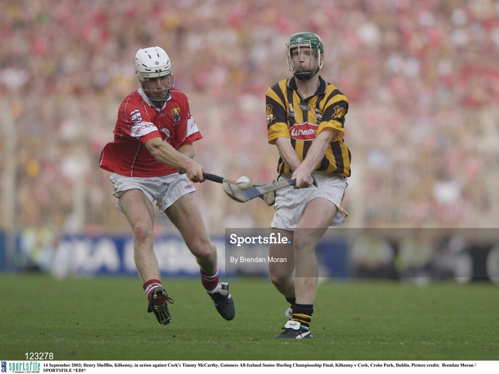 14 September 2003; Henry Shefflin, Kilkenny, in action against Cork's Timmy McCarthy. Guinness All-Ireland Senior Hurling Championship Final, Kilkenny v Cork, Croke Park, Dublin. Picture credit;  Brendan Moran / SPORTSFILE *EDI*