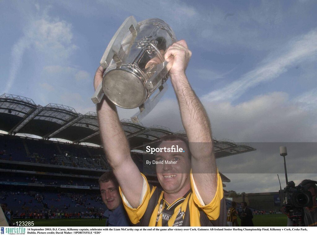 14 September 2003; DJ Carey, Kilkenny captain, celebrates with the Liam MacCarthy cup at the end of the game after victory over Cork. Guinness All-Ireland Senior Hurling Championship Final, Kilkenny v Cork, Croke Park, Dublin. Picture credit; David Maher / SPORTSFILE *EDI*