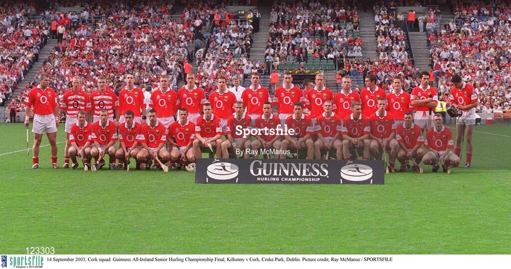 14 September 2003; The Cork squad before the Guinness All-Ireland Senior Hurling Championship Final, Kilkenny v Cork, Croke Park, Dublin. Picture credit; Ray McManus / SPORTSFILE
