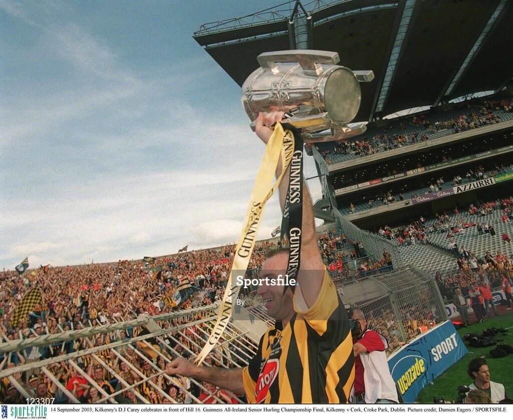 14 September 2003; Kilkenny's D.J Carey celebrates in front of Hill 16. Guinness All-Ireland Senior Hurling Championship Final, Kilkenny v Cork, Croke Park, Dublin. Picture credit; Damien Eagers / SPORTSFILE