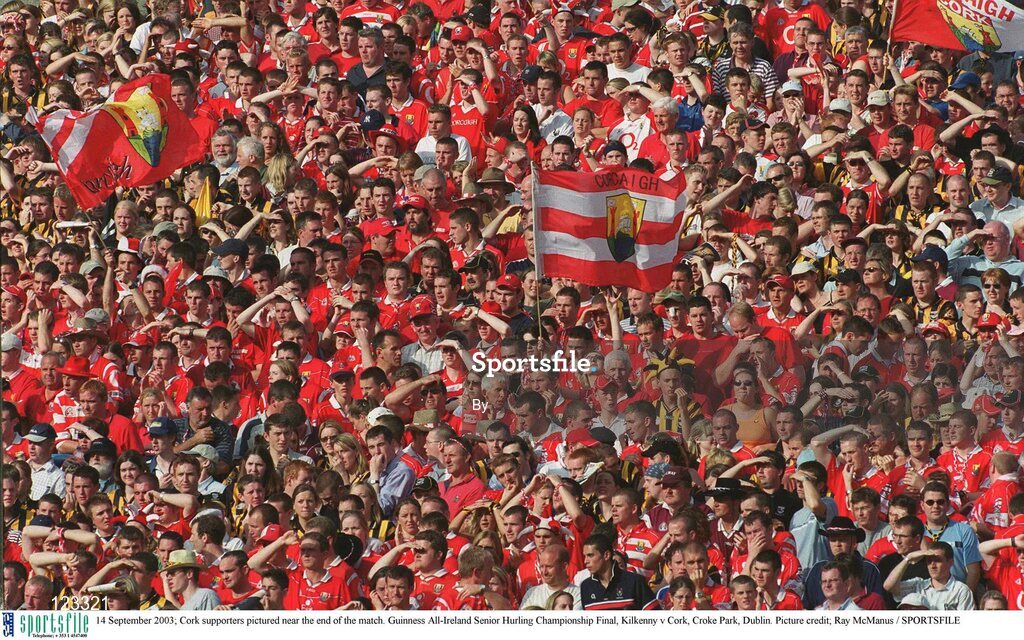 14 September 2003; Cork supporters pictured near the end of the match. Guinness All-Ireland Senior Hurling Championship Final, Kilkenny v Cork, Croke Park, Dublin. Picture credit; Ray McManus / SPORTSFILE