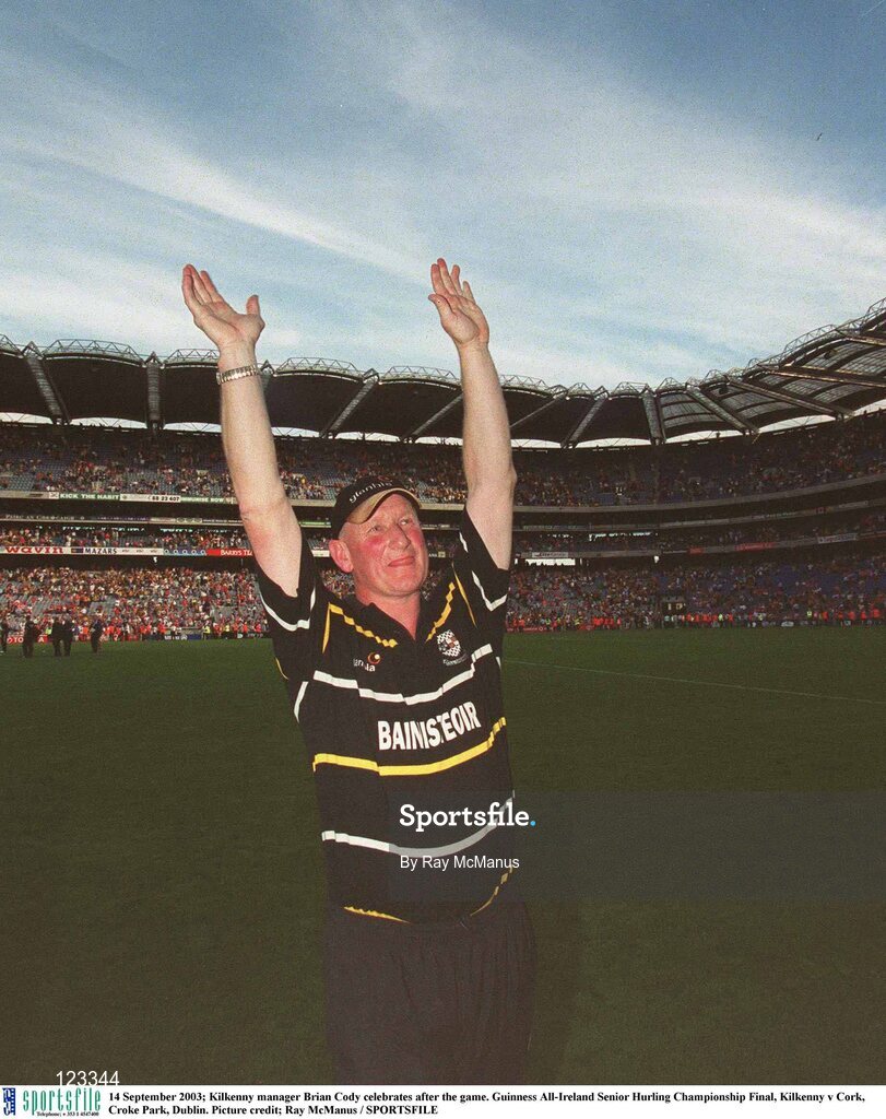 14 September 2003; Kilkenny manager Brian Cody celebrates after the game. Guinness All-Ireland Senior Hurling Championship Final, Kilkenny v Cork, Croke Park, Dublin. Picture credit; Ray McManus / SPORTSFILE