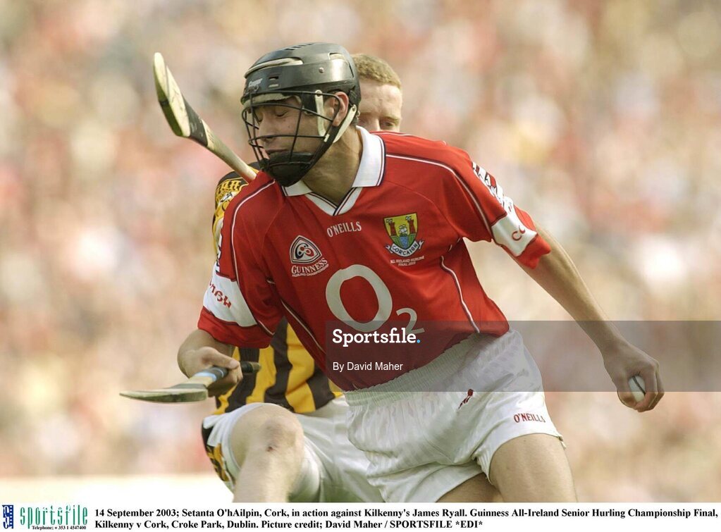 14 September 2003; Setanta O'hAilpin, Cork, in action against Kilkenny's James Ryall. Guinness All-Ireland Senior Hurling Championship Final, Kilkenny v Cork, Croke Park, Dublin. Picture credit; David Maher / SPORTSFILE *EDI*