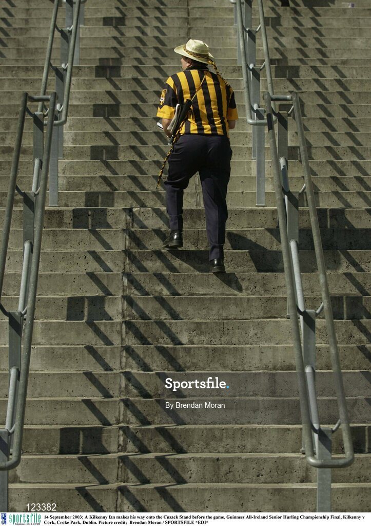 14 September 2003; A Kilkenny fan makes his way onto the Cusack Stand before the game. Guinness All-Ireland Senior Hurling Championship Final, Kilkenny v Cork, Croke Park, Dublin. Picture credit;  Brendan Moran / SPORTSFILE *EDI*