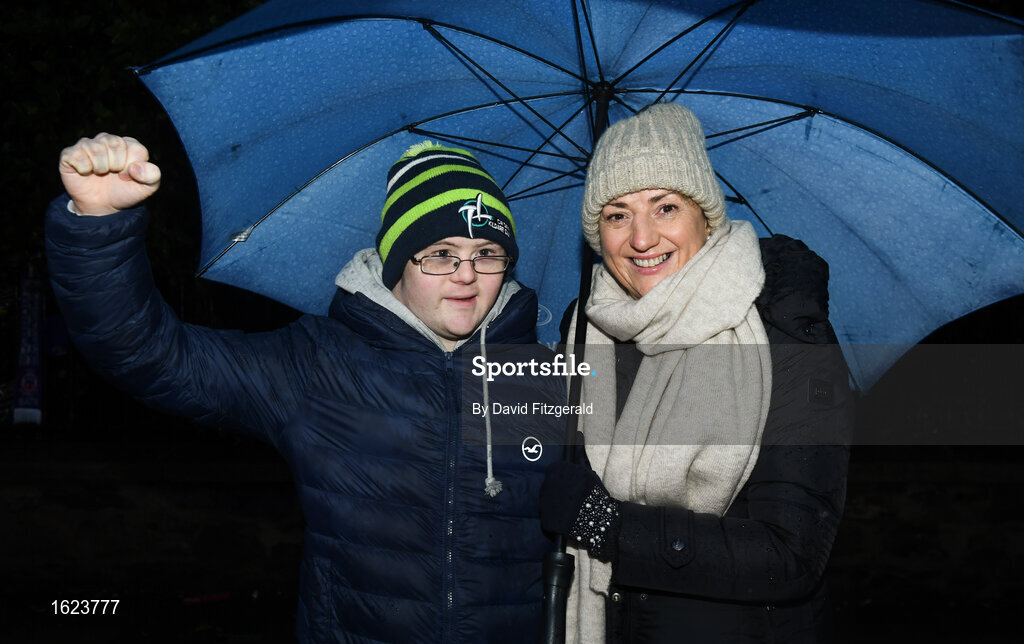 15 December 2018; Leinster supporters, Mary Jo Merrins, with her son Jamie, age 22, prior to the Heineken Champions Cup Pool 1 Round 4 match between Leinster and Bath at the Aviva Stadium in Dublin. Photo by David Fitzgerald/Sportsfile