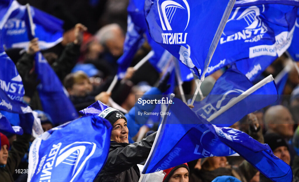15 December 2018; Leinster supporters during the Heineken Champions Cup Pool 1 Round 4 match between Leinster and Bath at the Aviva Stadium in Dublin. Photo by Ramsey Cardy/Sportsfile
