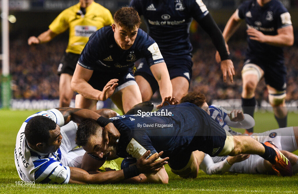 15 December 2018; Jack Conan of Leinster scores his side's first try during the Heineken Champions Cup Pool 1 Round 4 match between Leinster and Bath at the Aviva Stadium in Dublin. Photo by David Fitzgerald/Sportsfile