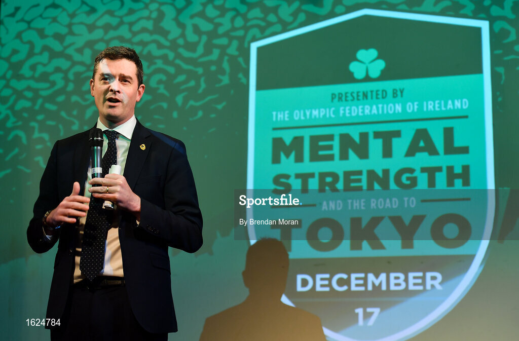 17 December 2018; ’Mental Strength and the Road to Tokyo’ is the first in a series of events hosted by Team Ireland’s Athletes’ Commission in the lead up to Tokyo 2020, focusing on mental fortitude during the qualification process of an Olympic cycle. The event was designed to prepare aspiring Olympians for their Olympic journey drawing on the experience of the Irish Olympic family. The event was attended by a wide spectrum of people across 20 sports, from junior athletes to seasoned Olympians. Speaking at the event is Olympic Federation of Ireland CEO Peter Sherrard at The Sugar Club in Dublin. Photo by Brendan Moran/Sportsfile