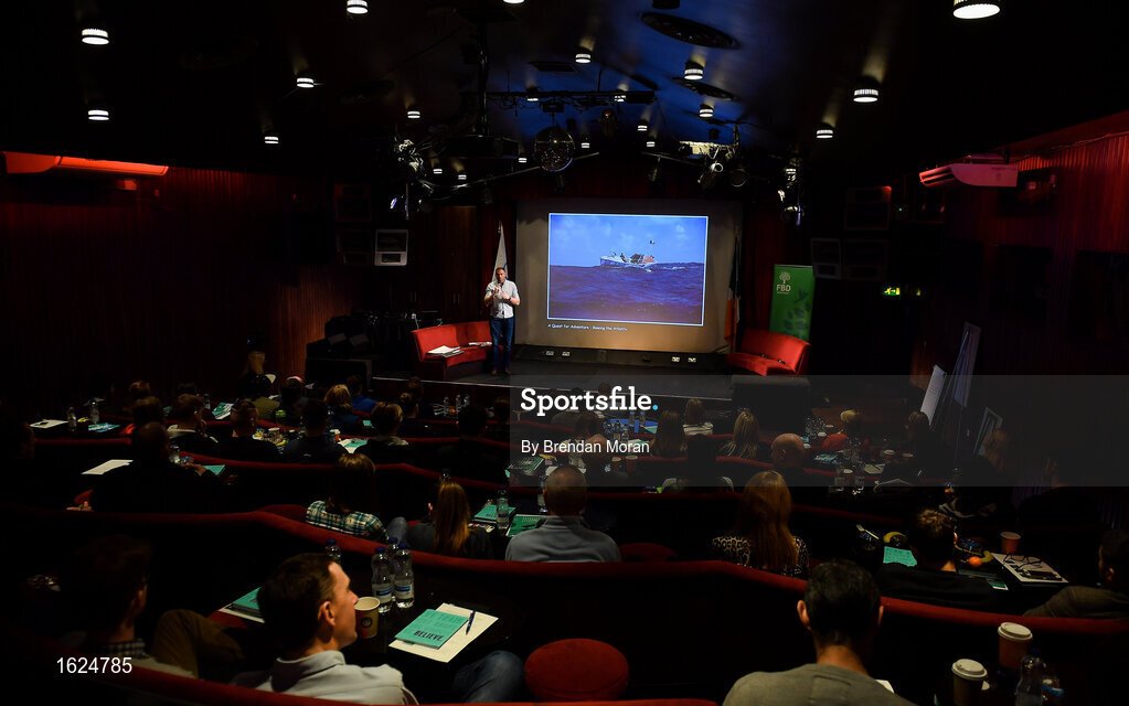 17 December 2018; ’Mental Strength and the Road to Tokyo’ is the first in a series of events hosted by Team Ireland’s Athletes’ Commission in the lead up to Tokyo 2020, focusing on mental fortitude during the qualification process of an Olympic cycle. The event was designed to prepare aspiring Olympians for their Olympic journey drawing on the experience of the Irish Olympic family. The event was attended by a wide spectrum of people across 20 sports, from junior athletes to seasoned Olympians. Speaking at the event is adventurer and former professional rugby player Damien Browne at The Sugar Club in Dublin. Photo by Brendan Moran/Sportsfile