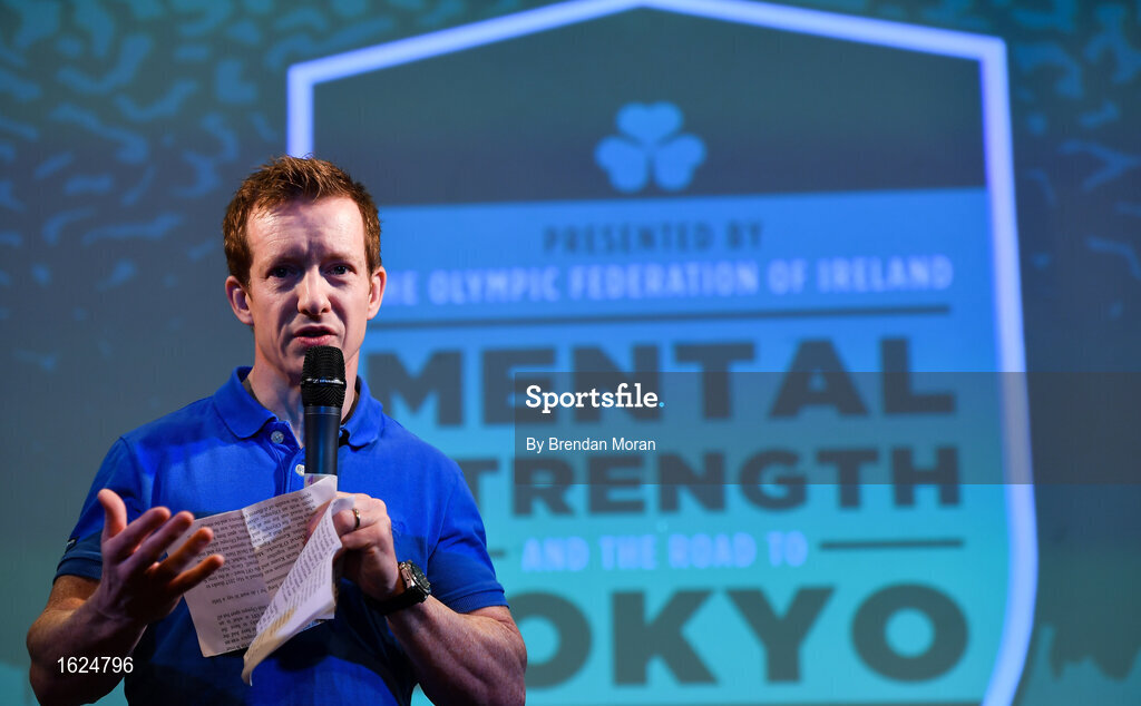 17 December 2018; ’Mental Strength and the Road to Tokyo’ is the first in a series of events hosted by Team Ireland’s Athletes’ Commission in the lead up to Tokyo 2020, focusing on mental fortitude during the qualification process of an Olympic cycle. The event was designed to prepare aspiring Olympians for their Olympic journey drawing on the experience of the Irish Olympic family. The event was attended by a wide spectrum of people across 20 sports, from junior athletes to seasoned Olympians. Speaking at the event is Team Ireland Athletes Commission Chairman Shane O'Connor at The Sugar Club in Dublin. Photo by Brendan Moran/Sportsfile
