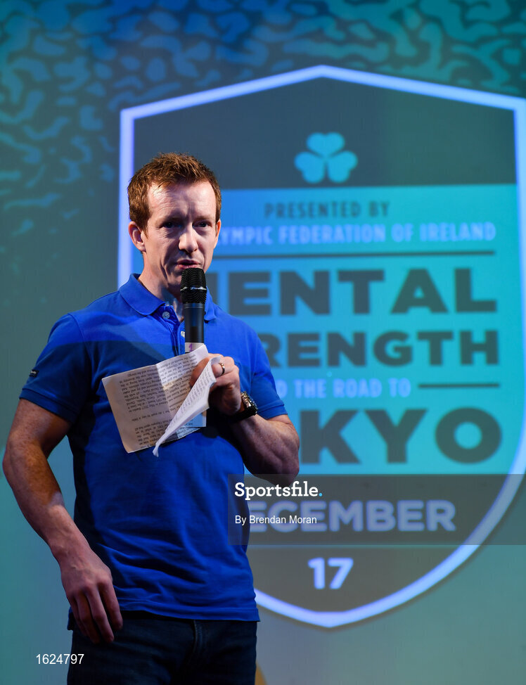 17 December 2018; ’Mental Strength and the Road to Tokyo’ is the first in a series of events hosted by Team Ireland’s Athletes’ Commission in the lead up to Tokyo 2020, focusing on mental fortitude during the qualification process of an Olympic cycle. The event was designed to prepare aspiring Olympians for their Olympic journey drawing on the experience of the Irish Olympic family. The event was attended by a wide spectrum of people across 20 sports, from junior athletes to seasoned Olympians. Speaking at the event is Team Ireland Athletes Commission Chairman Shane O'Connor at The Sugar Club in Dublin. Photo by Brendan Moran/Sportsfile