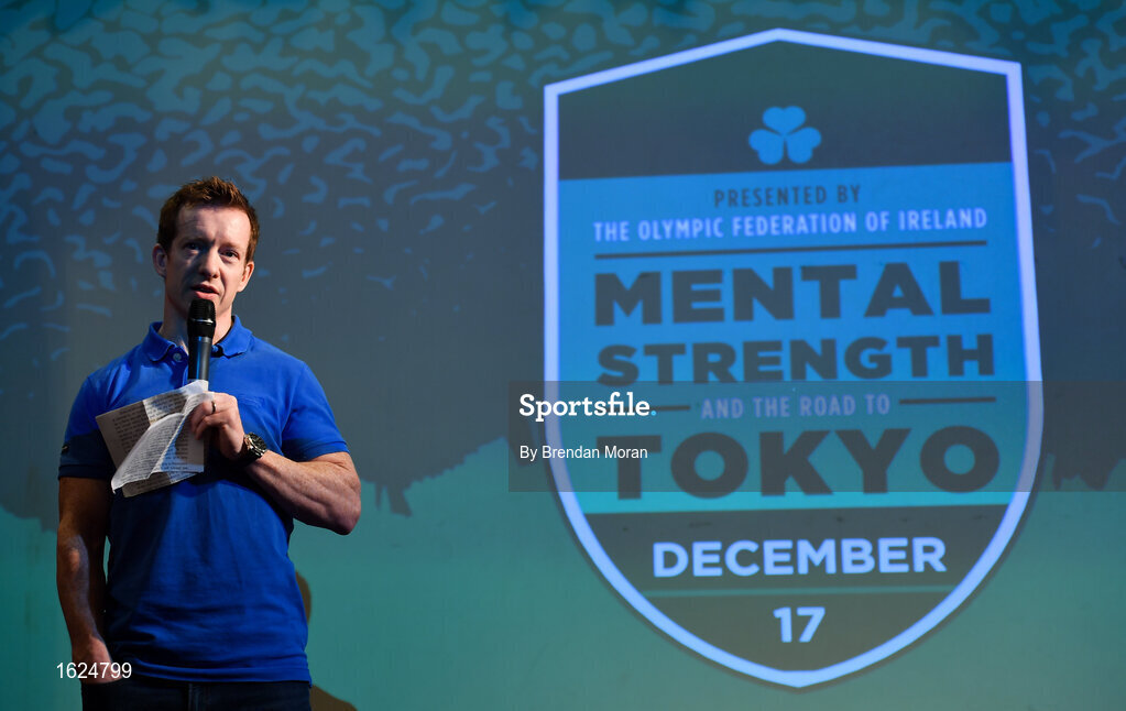 17 December 2018; ’Mental Strength and the Road to Tokyo’ is the first in a series of events hosted by Team Ireland’s Athletes’ Commission in the lead up to Tokyo 2020, focusing on mental fortitude during the qualification process of an Olympic cycle. The event was designed to prepare aspiring Olympians for their Olympic journey drawing on the experience of the Irish Olympic family. The event was attended by a wide spectrum of people across 20 sports, from junior athletes to seasoned Olympians. Speaking at the event is Team Ireland Athletes Commission Chairman Shane O'Connor at The Sugar Club in Dublin. Photo by Brendan Moran/Sportsfile