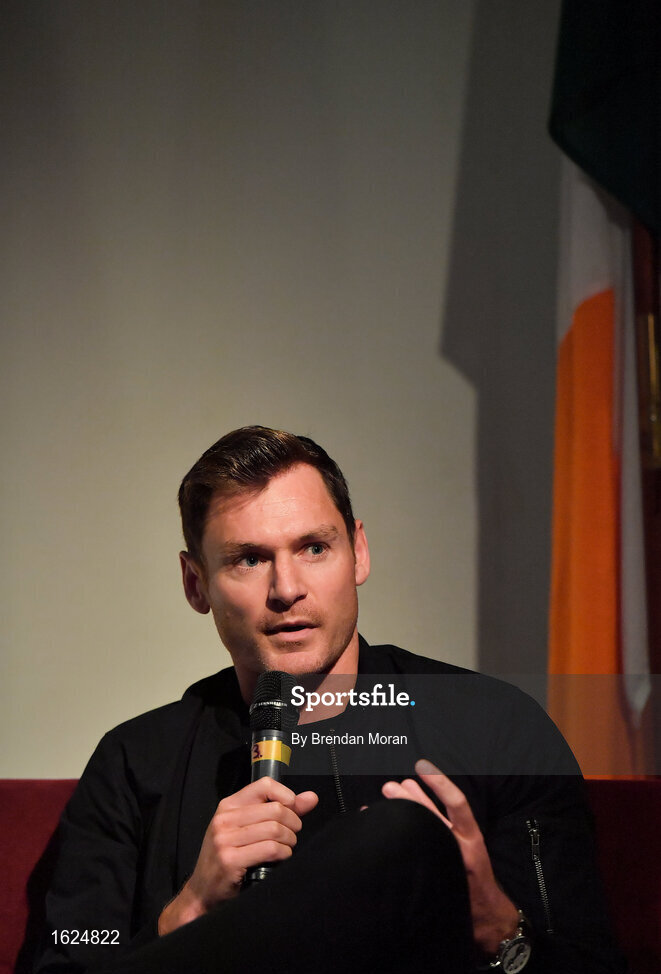 17 December 2018; ’Mental Strength and the Road to Tokyo’ is the first in a series of events hosted by Team Ireland’s Athletes’ Commission in the lead up to Tokyo 2020, focusing on mental fortitude during the qualification process of an Olympic cycle. The event was designed to prepare aspiring Olympians for their Olympic journey drawing on the experience of the Irish Olympic family. The event was attended by a wide spectrum of people across 20 sports, from junior athletes to seasoned Olympians. Speaking at the event is Irish Olympian David Gillick at The Sugar Club in Dublin. Photo by Brendan Moran/Sportsfile