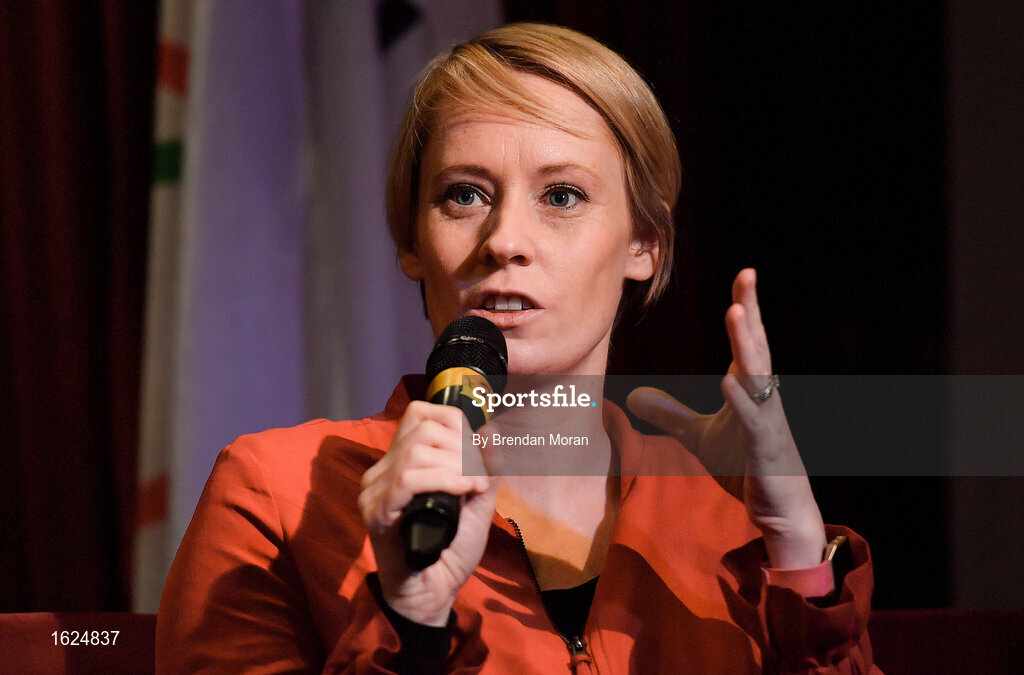 17 December 2018; ’Mental Strength and the Road to Tokyo’ is the first in a series of events hosted by Team Ireland’s Athletes’ Commission in the lead up to Tokyo 2020, focusing on mental fortitude during the qualification process of an Olympic cycle. The event was designed to prepare aspiring Olympians for their Olympic journey drawing on the experience of the Irish Olympic family. The event was attended by a wide spectrum of people across 20 sports, from junior athletes to seasoned Olympians. Speaking at the event is Irish Olympian Derval O'Rourke. Photo by Brendan Moran/Sportsfile