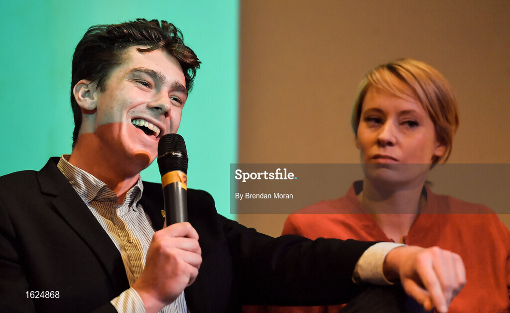 17 December 2018; ’Mental Strength and the Road to Tokyo’ is the first in a series of events hosted by Team Ireland’s Athletes’ Commission in the lead up to Tokyo 2020, focusing on mental fortitude during the qualification process of an Olympic cycle. The event was designed to prepare aspiring Olympians for their Olympic journey drawing on the experience of the Irish Olympic family. The event was attended by a wide spectrum of people across 20 sports, from junior athletes to seasoned Olympians. Speaking at the event is Irish Olympian Seamus O'Connor at The Sugar Club in Dublin. Photo by Brendan Moran/Sportsfile