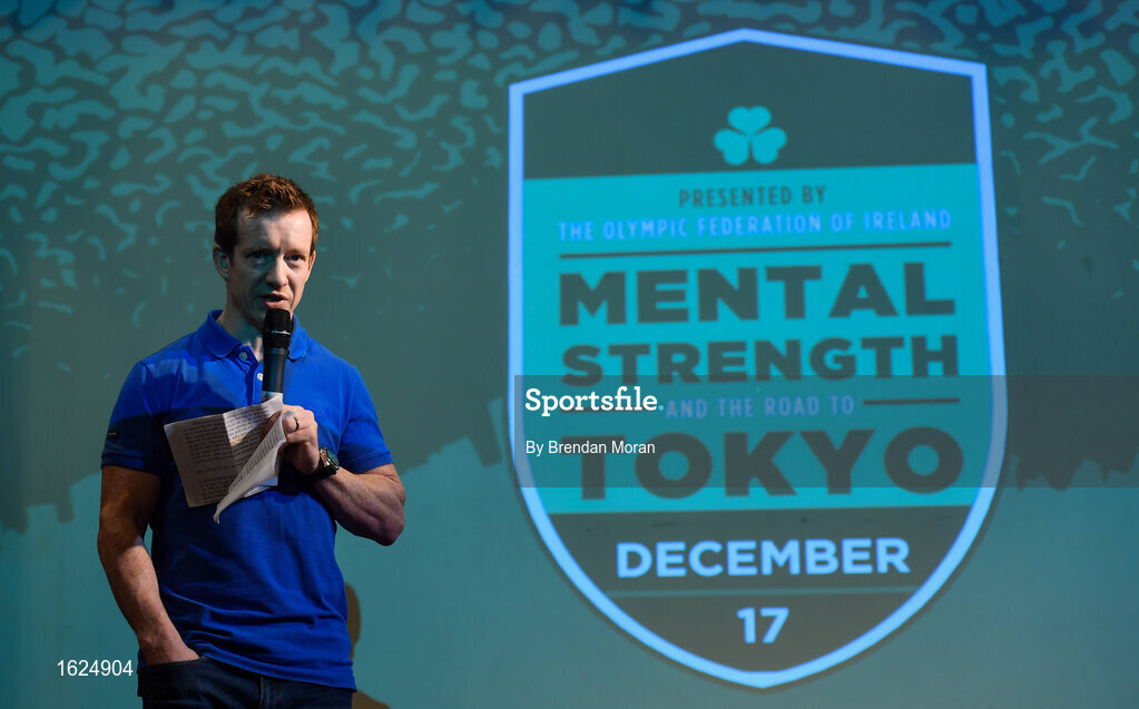 17 December 2018; ’Mental Strength and the Road to Tokyo’ is the first in a series of events hosted by Team Ireland’s Athletes’ Commission in the lead up to Tokyo 2020, focusing on mental fortitude during the qualification process of an Olympic cycle. The event was designed to prepare aspiring Olympians for their Olympic journey drawing on the experience of the Irish Olympic family. The event was attended by a wide spectrum of people across 20 sports, from junior athletes to seasoned Olympians. Speaking at the event is Team Ireland Athletes Commission Chairman Shane O'Connor at The Sugar Club in Dublin. Photo by Brendan Moran/Sportsfile
