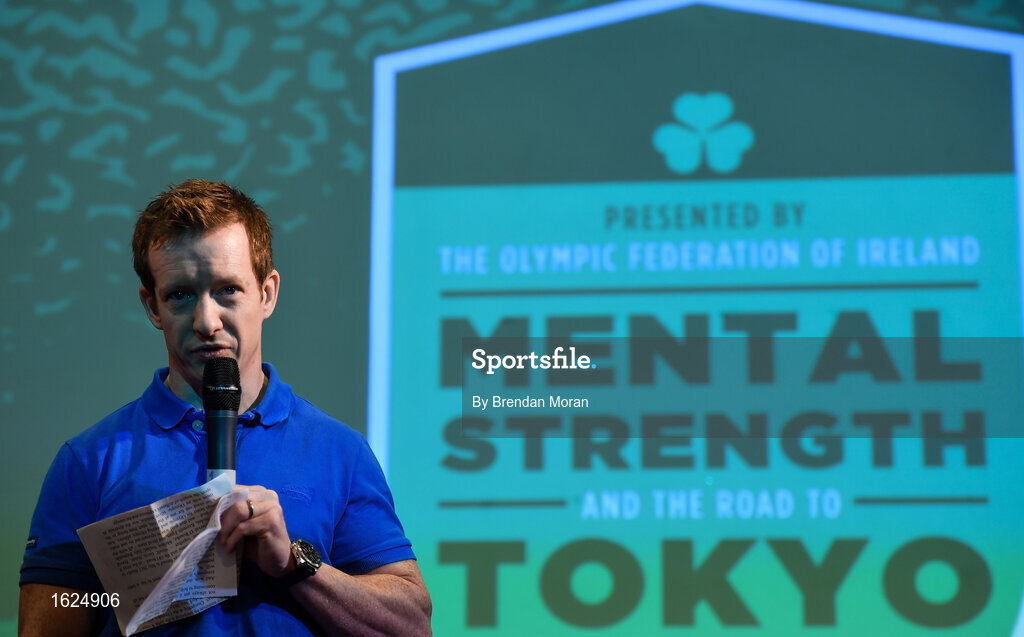 17 December 2018; ’Mental Strength and the Road to Tokyo’ is the first in a series of events hosted by Team Ireland’s Athletes’ Commission in the lead up to Tokyo 2020, focusing on mental fortitude during the qualification process of an Olympic cycle. The event was designed to prepare aspiring Olympians for their Olympic journey drawing on the experience of the Irish Olympic family. The event was attended by a wide spectrum of people across 20 sports, from junior athletes to seasoned Olympians. Speaking at the event is Team Ireland Athletes Commission Chairman Shane O'Connor at The Sugar Club in Dublin. Photo by Brendan Moran/Sportsfile