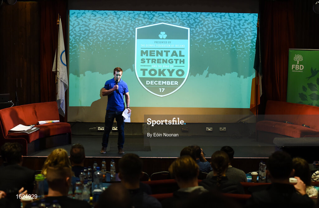 17 December 2018; ’Mental Strength and the Road to Tokyo’ is the first in a series of events hosted by Team Ireland’s Athletes’ Commission in the lead up to Tokyo 2020, focusing on mental fortitude during the qualification process of an Olympic cycle. The event was designed to prepare aspiring Olympians for their Olympic journey drawing on the experience of the Irish Olympic family. The event was attended by a wide spectrum of people across 20 sports, from junior athletes to seasoned Olympians. Speaking at the event is Team Ireland Athletes Commission Chairman Shane O'Connor at The Sugar Club in Dublin. Photo by Eóin Noonan/Sportsfile