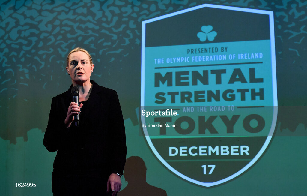 17 December 2018; ’Mental Strength and the Road to Tokyo’ is the first in a series of events hosted by Team Ireland’s Athletes’ Commission in the lead up to Tokyo 2020, focusing on mental fortitude during the qualification process of an Olympic cycle. The event was designed to prepare aspiring Olympians for their Olympic journey drawing on the experience of the Irish Olympic family. The event was attended by a wide spectrum of people across 20 sports, from junior athletes to seasoned Olympians. Speaking at the event is Olympic Federation of Ireland President Sarah Keane at The Sugar Club in Dublin. Photo by Brendan Moran/Sportsfile
