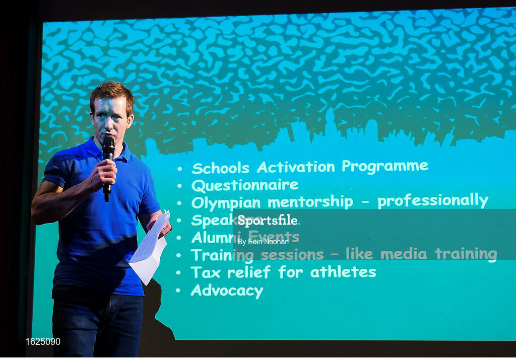 17 December 2018; ’Mental Strength and the Road to Tokyo’ is the first in a series of events hosted by Team Ireland’s Athletes’ Commission in the lead up to Tokyo 2020, focusing on mental fortitude during the qualification process of an Olympic cycle. The event was designed to prepare aspiring Olympians for their Olympic journey drawing on the experience of the Irish Olympic family. The event was attended by a wide spectrum of people across 20 sports, from junior athletes to seasoned Olympians. Speaking at the event is Team Ireland Athletes Commission Chairman Shane O'Connor at The Sugar Club in Dublin. Photo by Eóin Noonan/Sportsfile