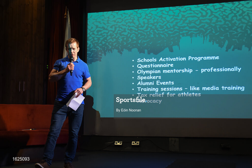 17 December 2018; ’Mental Strength and the Road to Tokyo’ is the first in a series of events hosted by Team Ireland’s Athletes’ Commission in the lead up to Tokyo 2020, focusing on mental fortitude during the qualification process of an Olympic cycle. The event was designed to prepare aspiring Olympians for their Olympic journey drawing on the experience of the Irish Olympic family. The event was attended by a wide spectrum of people across 20 sports, from junior athletes to seasoned Olympians. Speaking at the event is Team Ireland Athletes Commission Chairman Shane O'Connor at The Sugar Club in Dublin. Photo by Eóin Noonan/Sportsfile