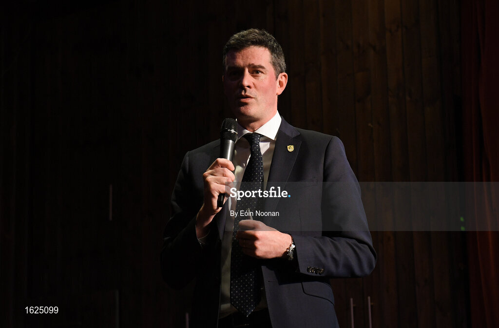 17 December 2018; ’Mental Strength and the Road to Tokyo’ is the first in a series of events hosted by Team Ireland’s Athletes’ Commission in the lead up to Tokyo 2020, focusing on mental fortitude during the qualification process of an Olympic cycle. The event was designed to prepare aspiring Olympians for their Olympic journey drawing on the experience of the Irish Olympic family. The event was attended by a wide spectrum of people across 20 sports, from junior athletes to seasoned Olympians. Speaking at the event is Olympic Federation of Ireland CEO Peter Sherrard at The Sugar Club in Dublin. Photo by Eóin Noonan/Sportsfile