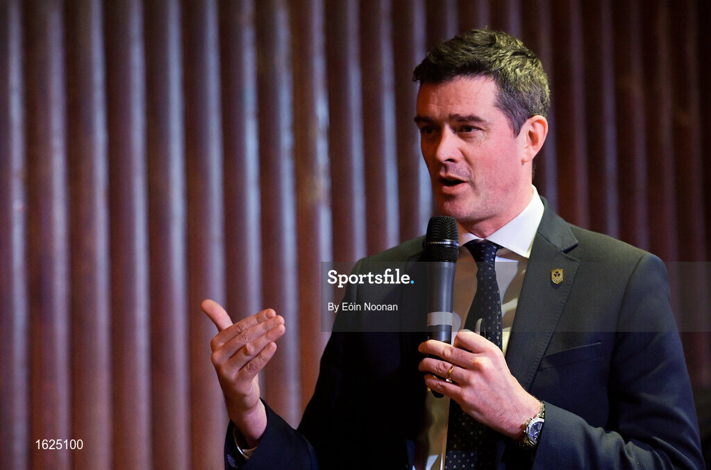 17 December 2018; ’Mental Strength and the Road to Tokyo’ is the first in a series of events hosted by Team Ireland’s Athletes’ Commission in the lead up to Tokyo 2020, focusing on mental fortitude during the qualification process of an Olympic cycle. The event was designed to prepare aspiring Olympians for their Olympic journey drawing on the experience of the Irish Olympic family. The event was attended by a wide spectrum of people across 20 sports, from junior athletes to seasoned Olympians. Speaking at the event is Olympic Federation of Ireland CEO Peter Sherrard at The Sugar Club in Dublin. Photo by Eóin Noonan/Sportsfile
