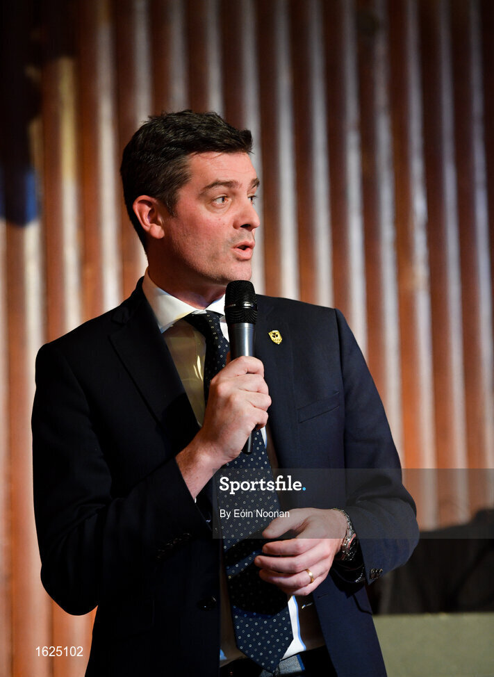 17 December 2018; ’Mental Strength and the Road to Tokyo’ is the first in a series of events hosted by Team Ireland’s Athletes’ Commission in the lead up to Tokyo 2020, focusing on mental fortitude during the qualification process of an Olympic cycle. The event was designed to prepare aspiring Olympians for their Olympic journey drawing on the experience of the Irish Olympic family. The event was attended by a wide spectrum of people across 20 sports, from junior athletes to seasoned Olympians. Speaking at the event is Olympic Federation of Ireland CEO Peter Sherrard. Photo by Eóin Noonan/Sportsfile
