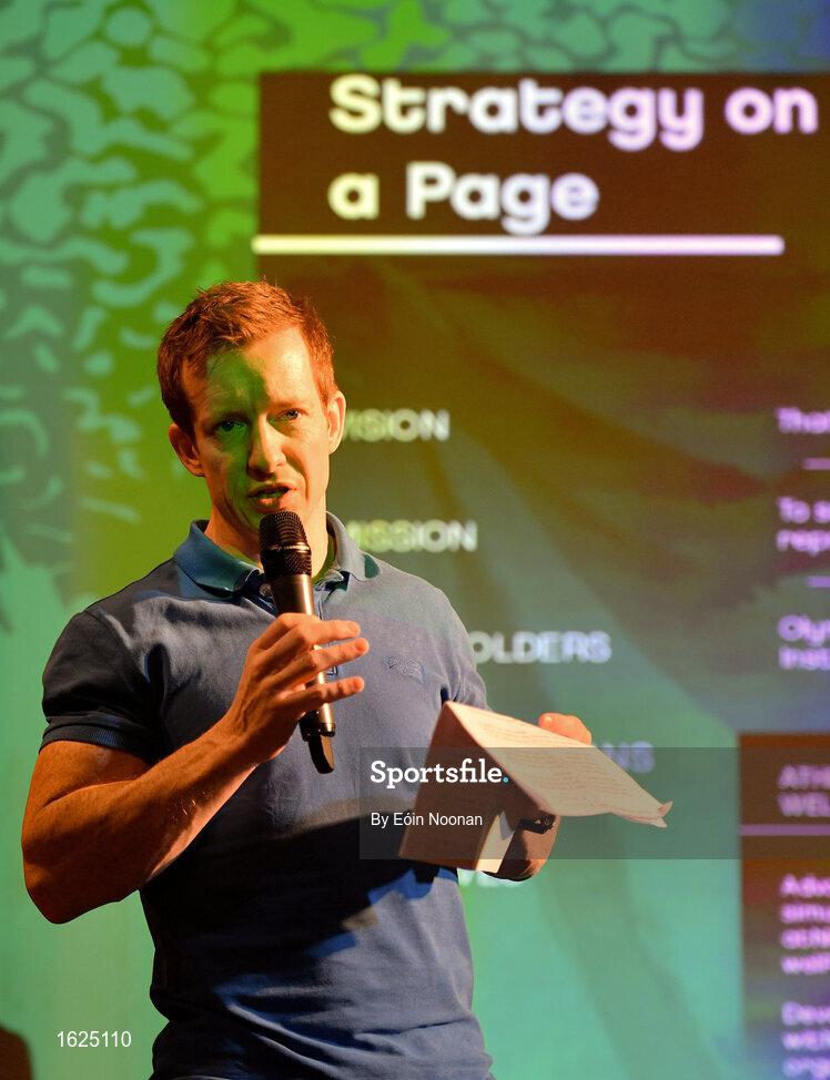 17 December 2018; ’Mental Strength and the Road to Tokyo’ is the first in a series of events hosted by Team Ireland’s Athletes’ Commission in the lead up to Tokyo 2020, focusing on mental fortitude during the qualification process of an Olympic cycle. The event was designed to prepare aspiring Olympians for their Olympic journey drawing on the experience of the Irish Olympic family. The event was attended by a wide spectrum of people across 20 sports, from junior athletes to seasoned Olympians. Speaking at the event is Team Ireland Athletes Commission Chairman Shane O'Connor at The Sugar Club in Dublin. Photo by Eóin Noonan/Sportsfile