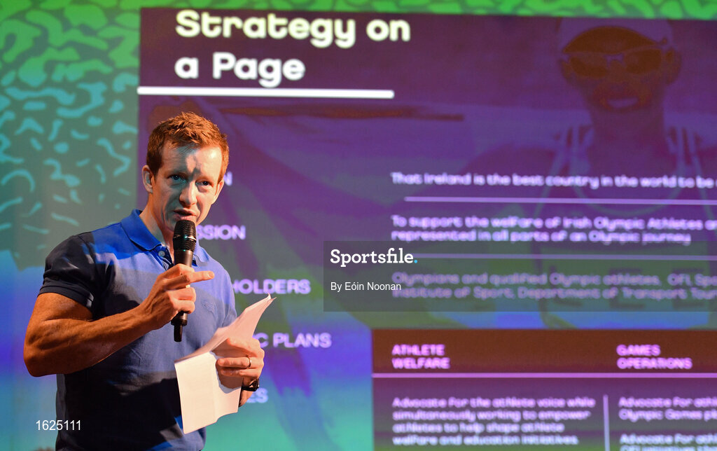17 December 2018; ’Mental Strength and the Road to Tokyo’ is the first in a series of events hosted by Team Ireland’s Athletes’ Commission in the lead up to Tokyo 2020, focusing on mental fortitude during the qualification process of an Olympic cycle. The event was designed to prepare aspiring Olympians for their Olympic journey drawing on the experience of the Irish Olympic family. The event was attended by a wide spectrum of people across 20 sports, from junior athletes to seasoned Olympians. Speaking at the event is Team Ireland Athletes Commission Chairman Shane O'Connor at The Sugar Club in Dublin. Photo by Eóin Noonan/Sportsfile