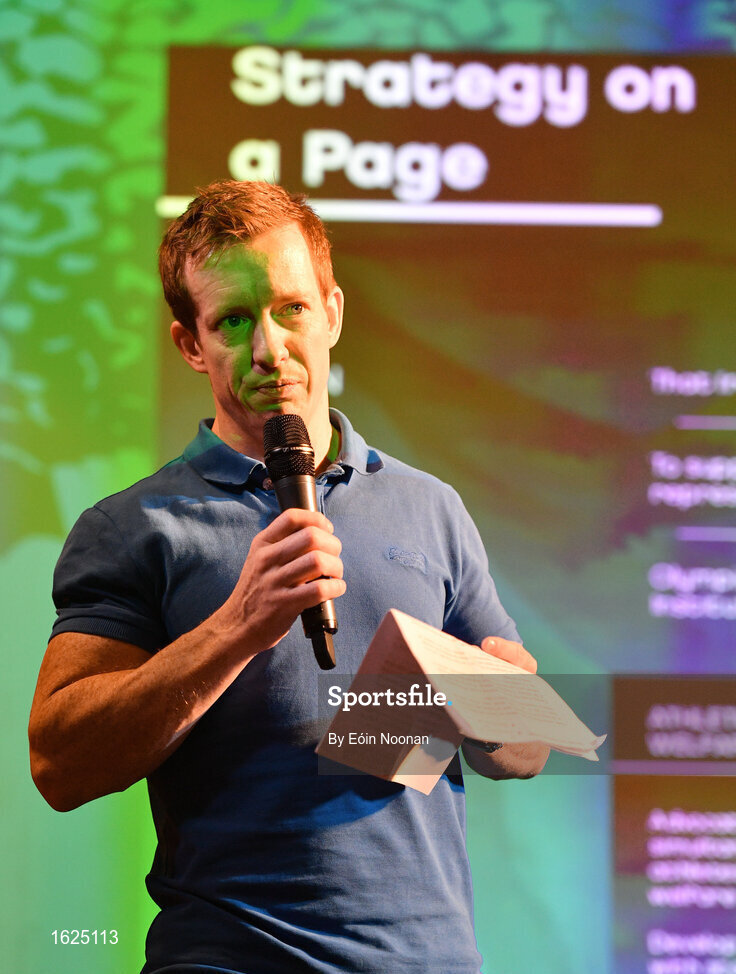 17 December 2018; ’Mental Strength and the Road to Tokyo’ is the first in a series of events hosted by Team Ireland’s Athletes’ Commission in the lead up to Tokyo 2020, focusing on mental fortitude during the qualification process of an Olympic cycle. The event was designed to prepare aspiring Olympians for their Olympic journey drawing on the experience of the Irish Olympic family. The event was attended by a wide spectrum of people across 20 sports, from junior athletes to seasoned Olympians. Speaking at the event is Team Ireland Athletes Commission Chairman Shane O'Connor at The Sugar Club in Dublin. Photo by Eóin Noonan/Sportsfile