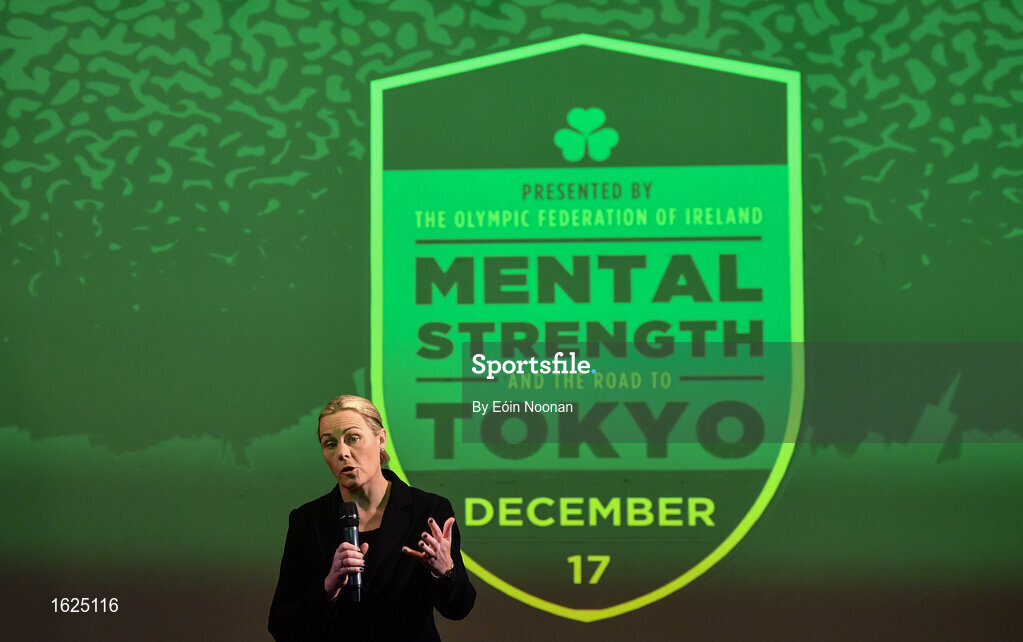 17 December 2018; ’Mental Strength and the Road to Tokyo’ is the first in a series of events hosted by Team Ireland’s Athletes’ Commission in the lead up to Tokyo 2020, focusing on mental fortitude during the qualification process of an Olympic cycle. The event was designed to prepare aspiring Olympians for their Olympic journey drawing on the experience of the Irish Olympic family. The event was attended by a wide spectrum of people across 20 sports, from junior athletes to seasoned Olympians. Speaking at the event is President of Olympic Federation of Ireland, Sarah Keane at The Sugar Club in Dublin at The Sugar Club in Dublin. Photo by Eóin Noonan/Sportsfile