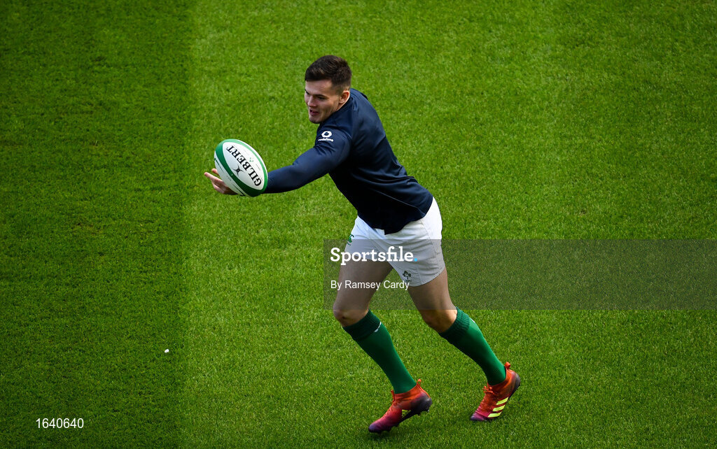 1 February 2019; Jacob Stockdale during the Ireland Rugby captain's run at the Aviva Stadium in Dublin. Photo by Ramsey Cardy/Sportsfile