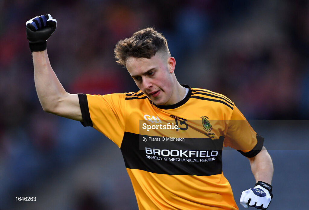 9 February 2019; Eoin Nagle of Naomh Éanna celebrates scoring his side's first goal during the AIB GAA Football All-Ireland Intermediate Championship Final match between Kilcummin and Naomh Éanna at Croke Park in Dublin. Photo by Piaras Ó Mídheach/Sportsfile