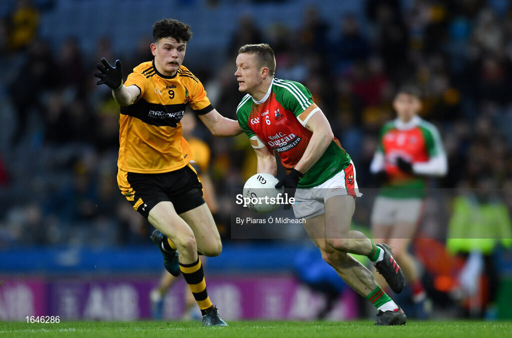 9 February 2019; Chris O’Leary of Kilcummin in action against Joe Maskey of Naomh Éanna during the AIB GAA Football All-Ireland Intermediate Championship Final match between Kilcummin and Naomh Éanna at Croke Park in Dublin. Photo by Piaras Ó Mídheach/Sportsfile