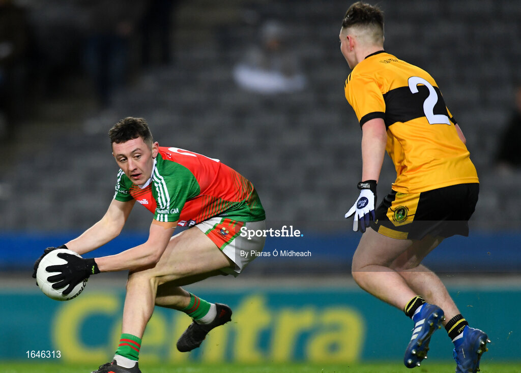 9 February 2019; Seán O’Leary of Kilcummin in action against Killian Jennings of Naomh Éanna during the AIB GAA Football All-Ireland Intermediate Championship Final match between Kilcummin and Naomh Éanna at Croke Park in Dublin. Photo by Piaras Ó Mídheach/Sportsfile