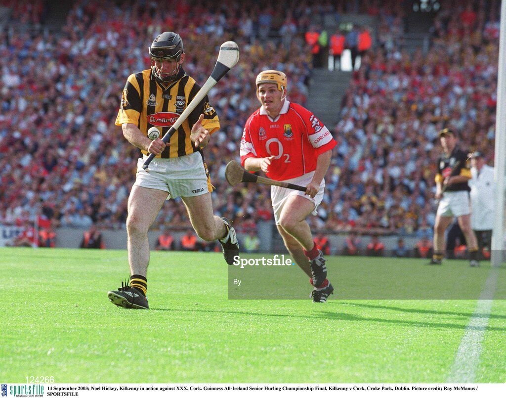 14 September 2003; Noel Hickey, Kilkenny in action against Joe Deane, Cork. Guinness All-Ireland Senior Hurling Championship Final, Kilkenny v Cork, Croke Park, Dublin. Picture credit; Ray McManus / SPORTSFILE