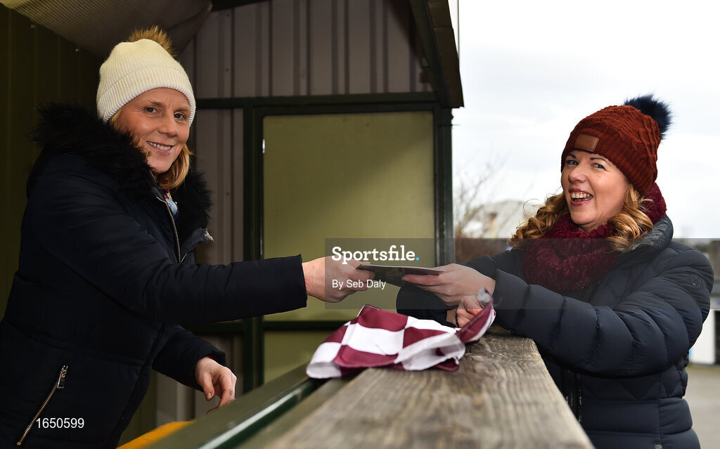16 February 2019; Mullinalaghta St Columba’s supporter Angela Lennon, from Foynes Court, Co. Longford, purchases a programme from Rena Leahy, from Thurles, Co. Tipperary, prior to the AIB GAA Football All-Ireland Senior Club Championship Semi-Final match between Mullinalaghta St Columba’s and Dr Crokes at Semple Stadium in Thurles, Tipperary. Photo by Seb Daly/Sportsfile