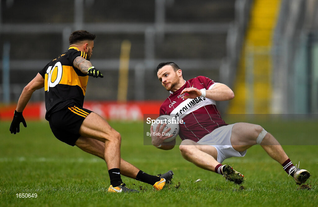 16 February 2019; Dónal McElligott of Mullinalaghta St Columba's in action against Micheál Burns of Dr Crokes during the AIB GAA Football All-Ireland Senior Club Championship Semi-Final match between Mullinalaghta St Columba’s and Dr Crokes at Semple Stadium in Thurles, Tipperary. Photo by Seb Daly/Sportsfile