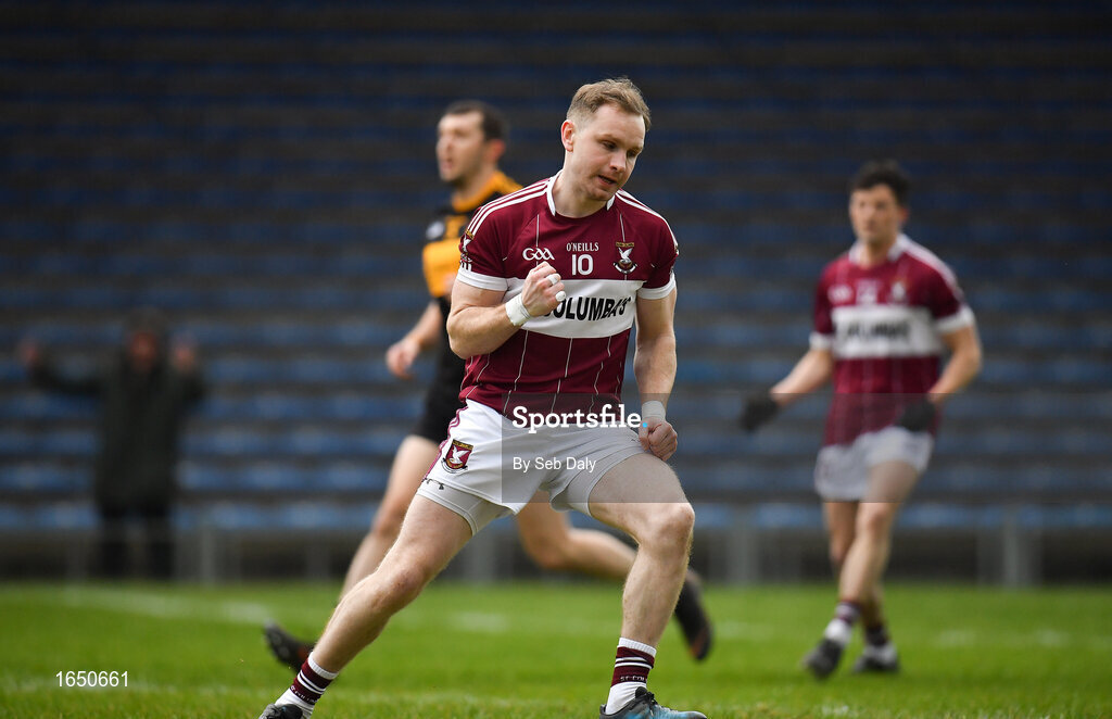 16 February 2019; Gary Rogers of Mullinalaghta St Columba's celebrates after scoring his side's first goal of the game during the AIB GAA Football All-Ireland Senior Club Championship Semi-Final match between Mullinalaghta St Columba’s and Dr Crokes at Semple Stadium in Thurles, Tipperary. Photo by Seb Daly/Sportsfile