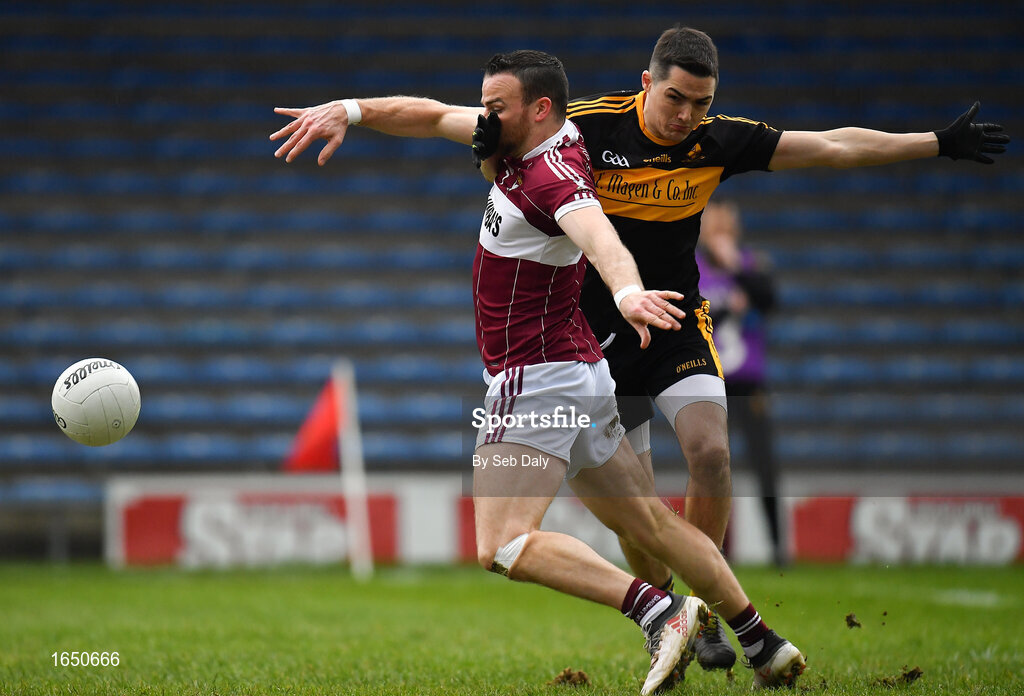 16 February 2019; Dónal McElligott of Mullinalaghta St Columba's is fouled by Brian Looney of Dr Crokes, resulting in a penalty, during the AIB GAA Football All-Ireland Senior Club Championship Semi-Final match between Mullinalaghta St Columba’s and Dr Crokes at Semple Stadium in Thurles, Tipperary. Photo by Seb Daly/Sportsfile