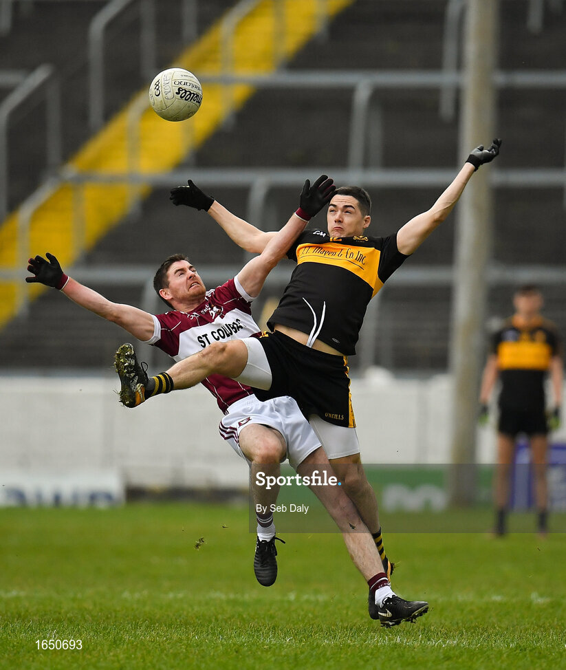 16 February 2019; Francis Mulligan of Mullinalaghta St Columba's in action against Brian Looney of Dr Crokes during the AIB GAA Football All-Ireland Senior Club Championship Semi-Final match between Mullinalaghta St Columba’s and Dr Crokes at Semple Stadium in Thurles, Tipperary. Photo by Seb Daly/Sportsfile